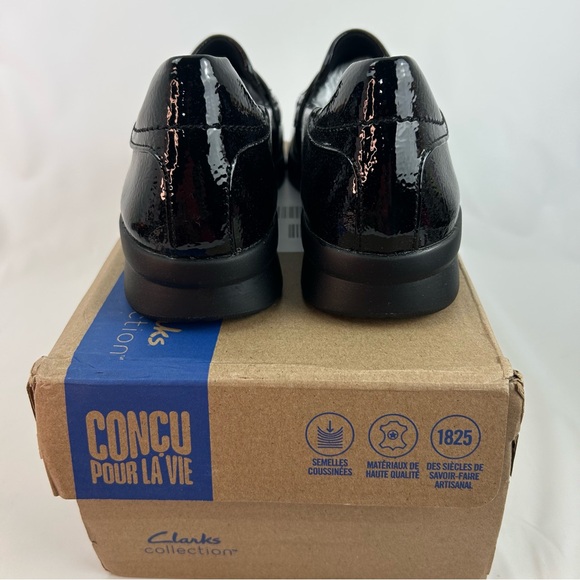 Clarks Black Ellowyn Penny crinkle patent Slip-On Loafers - Picture 4 of 7